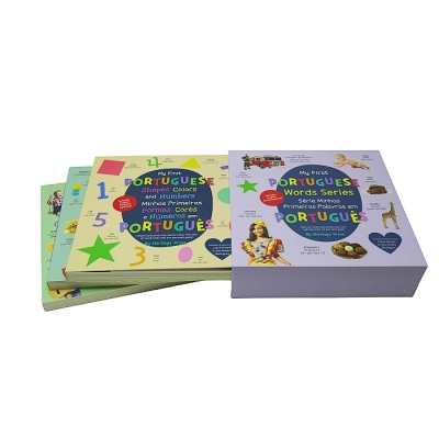 Baby bilingual books printing cardboard book box my first words collection book box set